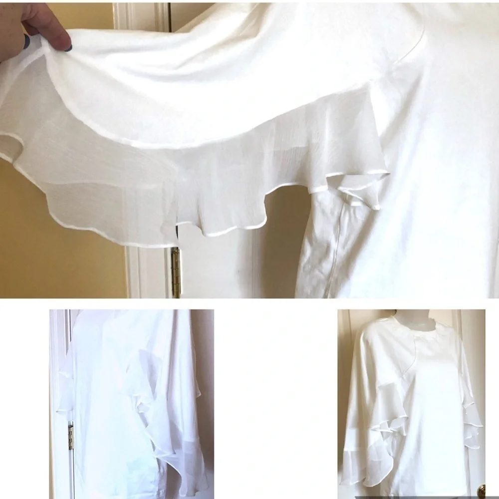 caara White Top Angel Flutter Sleeve Top Blouse 100% Cotton - Picture 5 of 13